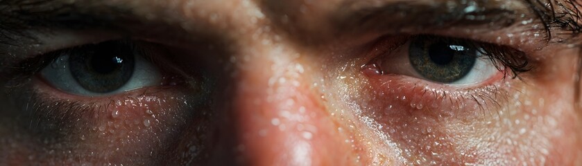 Fototapeta premium A close-up image showcasing the intense gaze of a person, highlighting emotions and expressions through detailed facial features and eyes.