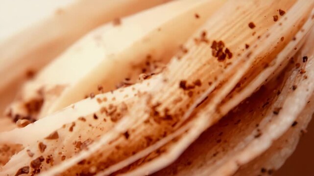 Creamy dessert swirl with chocolate flake caramel swirl and warm glossy cream texture