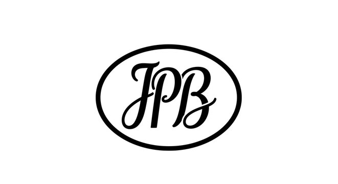 Monochrome oval with stylized letters "jpb" in cursive font