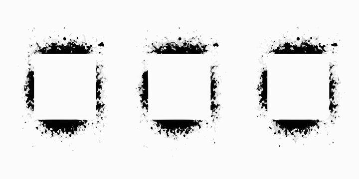 three black ink splatter borders on white background