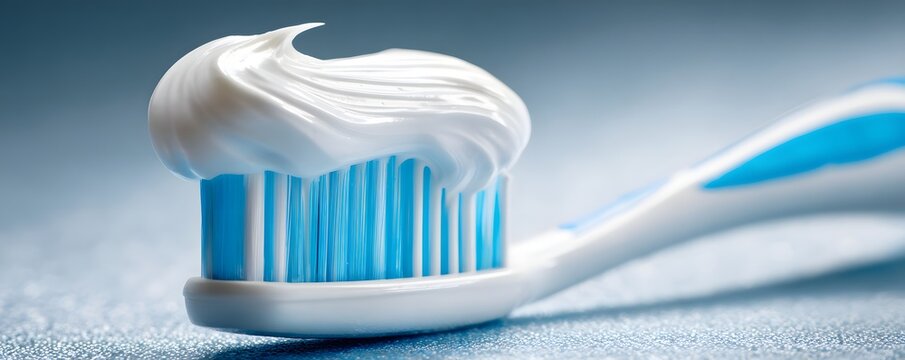 Close-up of a toothbrush with toothpaste ready for use, emphasizing dental hygiene and self-care. Ideal for promoting oral health and personal grooming routines.