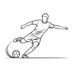 Fototapeta premium Soccer Player Performing a Dynamic Kick Action, Minimalist Line Art Vector Illustration of Football Athlete Movement for Sports Branding, Coaching Manuals and Athletic Graphic Design