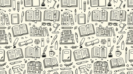 Obraz premium Hand drawn seamless school supplies pattern background.