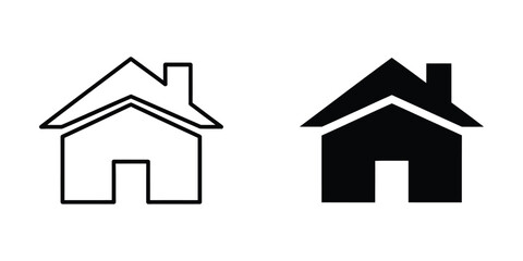 Naklejka premium Black and white house icons set with solid and outline home building symbols