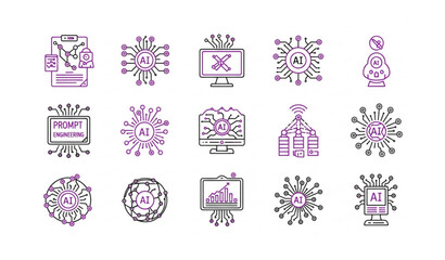 Obraz premium Modern AI outline icons including prompt engineering automation and data processing symbols vector