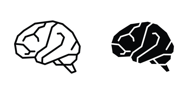 Black and white human brain icons showing outline and solid fill styles for medical design