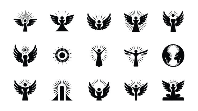Symbolic ascension icons in silhouette representing spiritual growth and enlightenment concepts