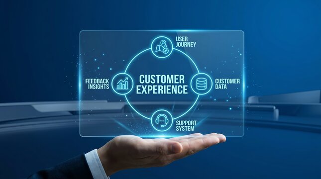 Businessman presenting customer experience concept on hand
