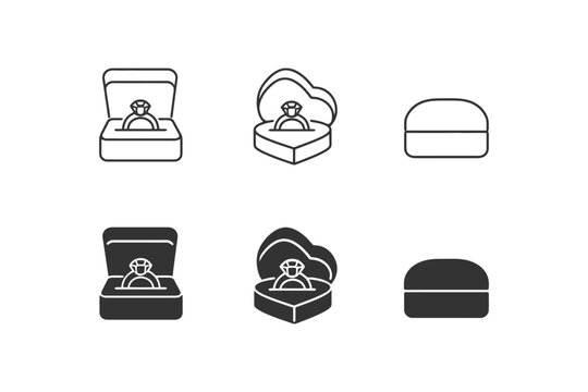 Black and white ring box icons set in various shapes.