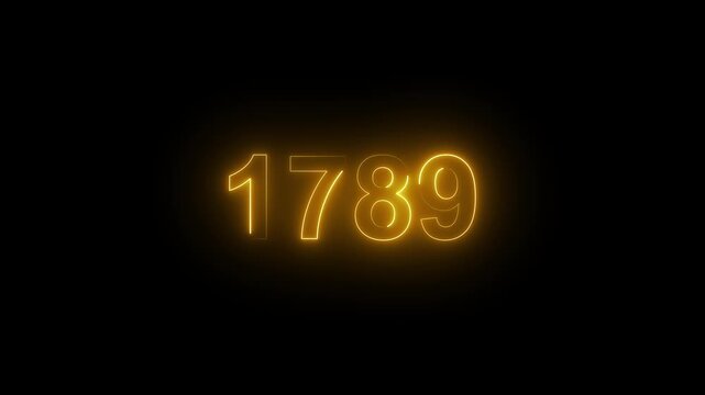 Vintage golden number 1789 on dark background historical document style