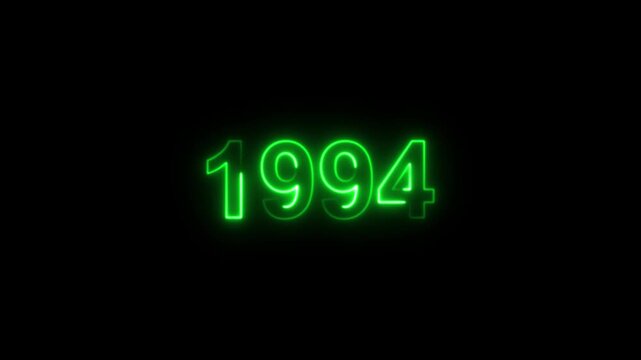 Glowing neon year 1994 digital clock display abstract background neon clock