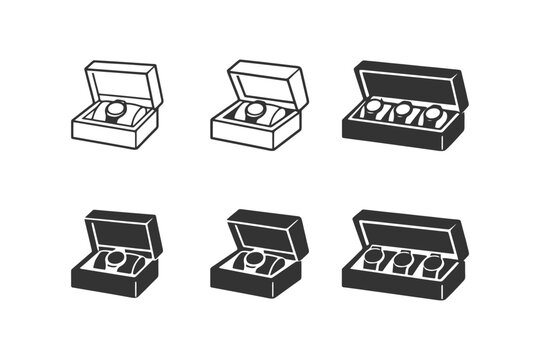 Jewelry box icon set featuring rings in open cases.