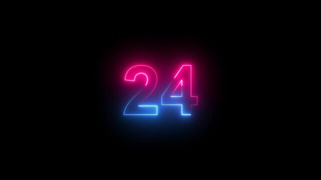 Neon glowing 24 hour clock digital display time concept abstract background