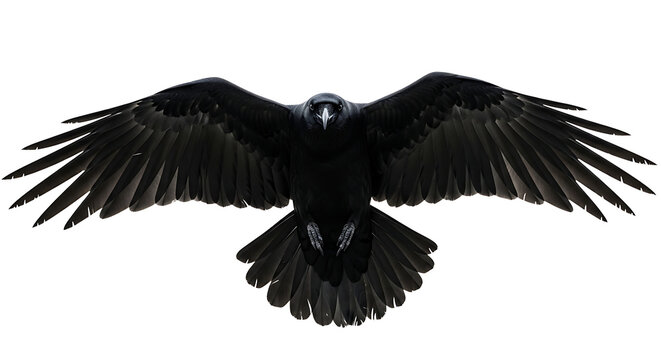 Black bird flying with outstretched wings PNG isolated on transparent background