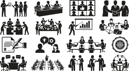 Fototapeta premium Business icons set showing teamwork collaboration and meetings