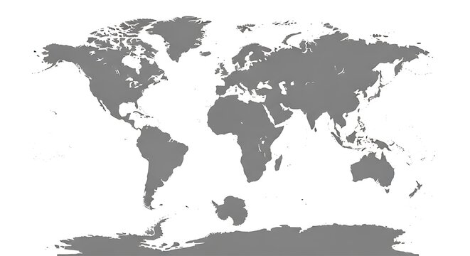 Global Geographic Representation - Detailed World Map Silhouette on White Background.