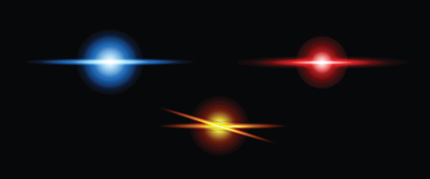 Abstract Multicolor Light Flares with Glow and Starburst Effects - Bright Colorful Light Orbs with Horizontal Lens Flare Lines