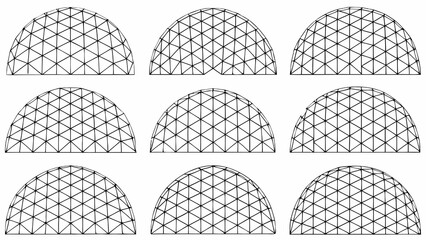 Wireframe domes grid geometric shapes on white background © Rupa