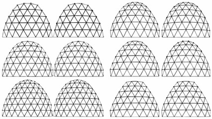 Wireframe domes grid geometric shapes on white background © Rupa