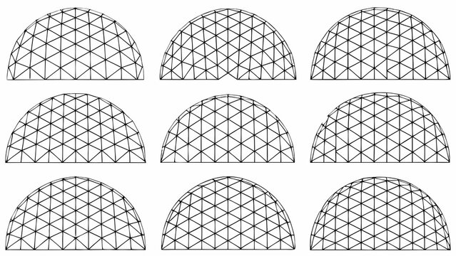 Wireframe domes grid geometric shapes on white background