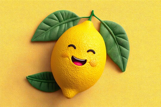 A happy, cartoonish lemon with a cheerful yellow background, perfect for a fun food-related theme.