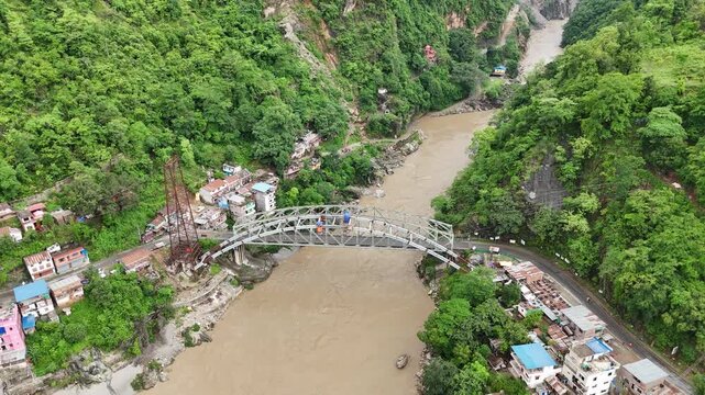 Stunning 4K Drone Flyover of Engineering Marvel Bridge in Rural Nepal
