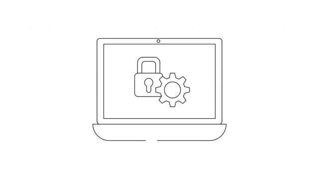 Laptop with lock and gear icon symbolizing security and settings.