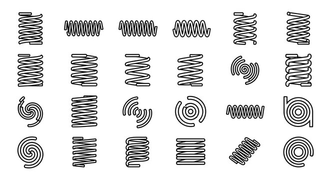 collection of various coil spring and spiral icons representing mechanical elements