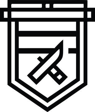 Stylized Crest Banner Icon Displaying Crossed Knives for Culinary or Defense Themes