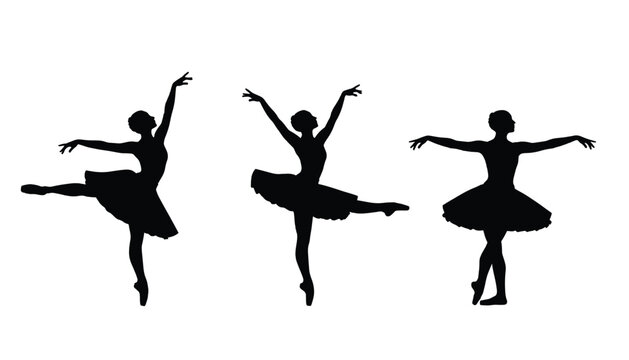 Ballerina Silhouettes Set of Three Ballet Dancers in Graceful Poses Vector Illustration