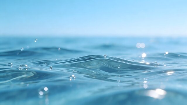 Blue water surface with ripples and bubbles