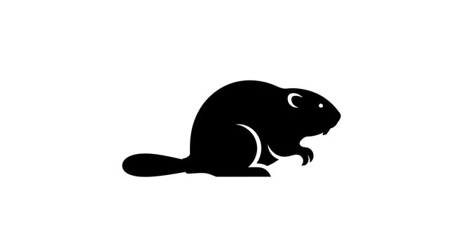 Black Beaver Silhouette Icon on White Background, Simple Vector Illustration