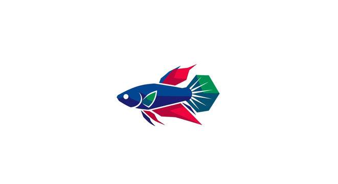 Colorful Betta Fish Logo Vector Illustration, Siamese Fighting Fish Icon on White Background