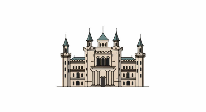 Ornate medieval castle illustration with multiple towers and arches