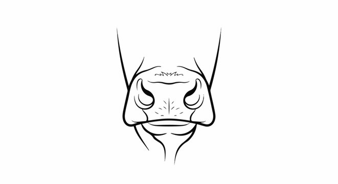 Minimalist line art drawing of a cow's snout and nostrils on white