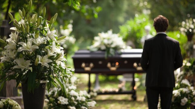 man in the cemetery mourns at the grave