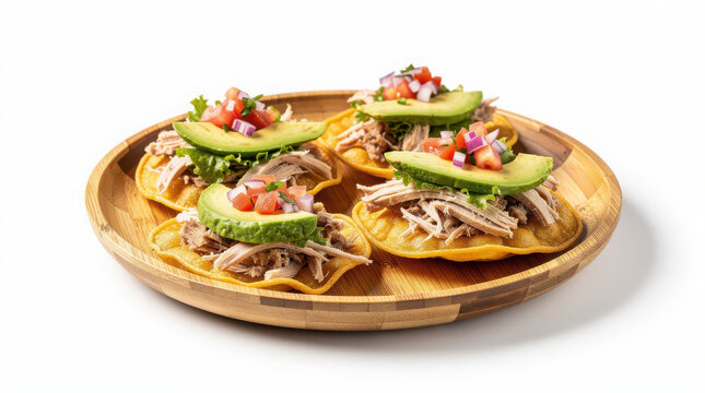 Salbutes on Bamboo Plate 35 Degree Angle Isolated on White Background Studio Shot