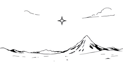 Fototapeta premium Starry Night Landscape with Mountain and Clouds Minimalist Outline for Tranquil Outdoor Backgrounds