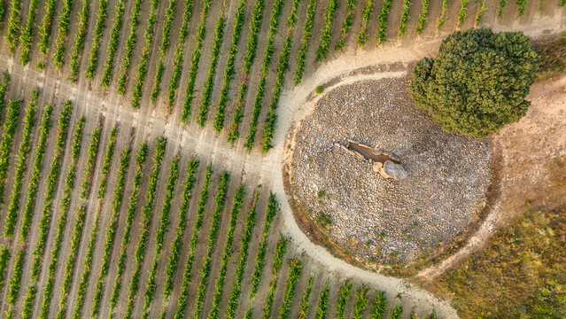 Aerial view of the Sorginaren Txabola dolmen in Spain.