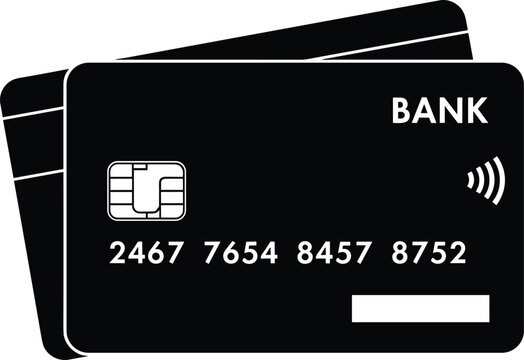 Bank card silhouette vector set, black white clipart of credit debit chip contactless payment finance design, money illustration artwork bundle