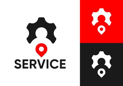 abstract gear and pin people logo design vector template