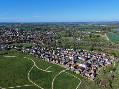 Aerial View of Overton Village Hampshire UK with Countryside Houses and Rural Landscape