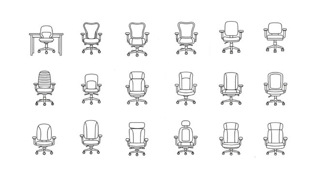 Office Chair CAD Block Collection with Ergonomic Swivel Seats and Desk Setup in Elevation and Front Views