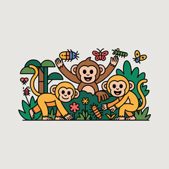 Fototapeta premium Monkeys Playing with Insects in Jungle