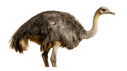 Obraz premium bird cutout of majestic ostrich, tall flightless bird with long neck, textured feathers, and lifelike posture, sharp focus, clean edges high definition, isolated on white background