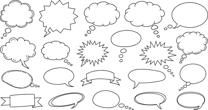 Blank speech bubble set, comic thought cloud illustration, graphic design template, dialogue vector artwork, cartoon communication element, creative design resource