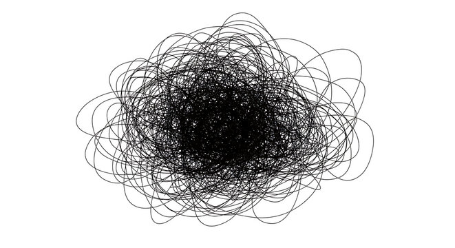 Intricate black scribble, an abstract visual effect illustrating confusion, disorder, and complex thoughts