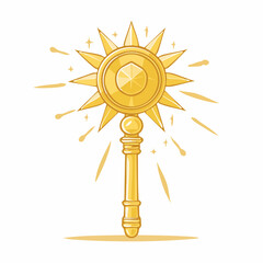 Fototapeta premium Golden Sun Scepter with Rays and Sparkles