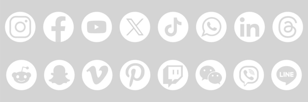 Social Media Icons Collection in White Circles for Modern Web Design and App Development