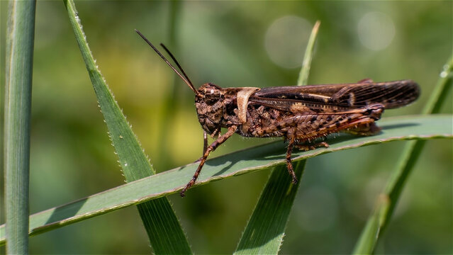 close-up of a tree grashopper with intricate patterns